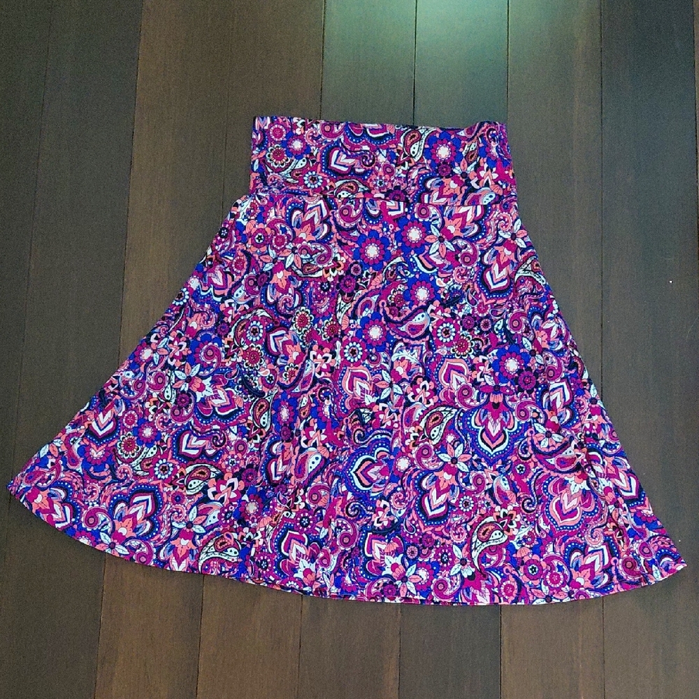 LuLaRoe Azure Purple and Pink A-Line Knee-Length Skirt